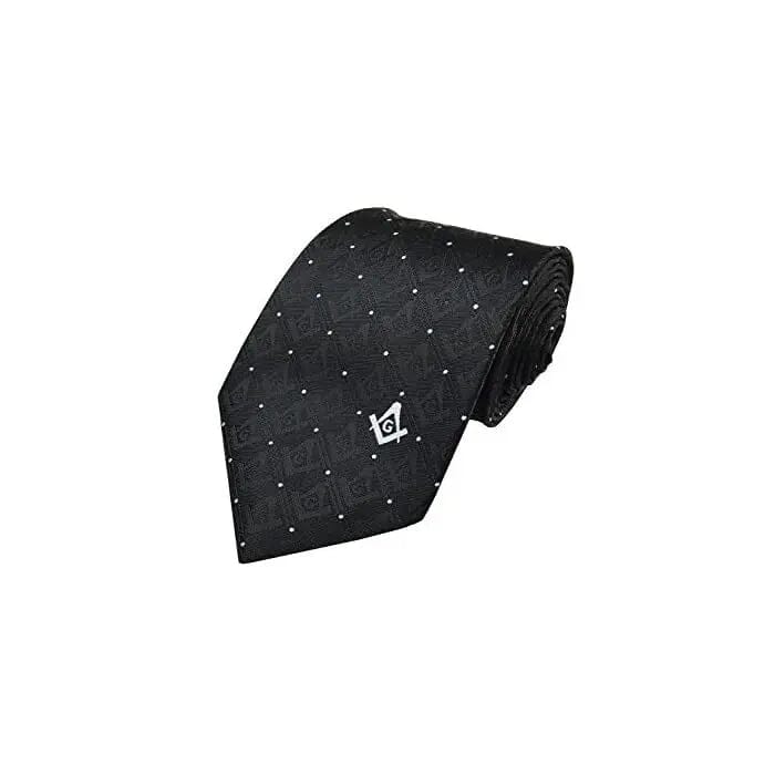 Masonic Black Tie with White Square & Compasses Pattern - Masonic-Regalia 