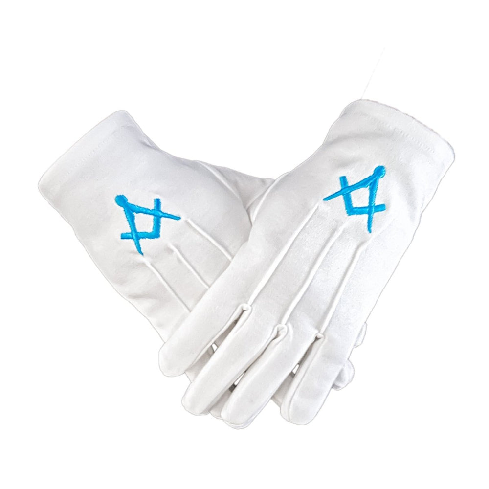 Gants Blancs Maçonniques Équerre Compas bleu - Nos Colonnes