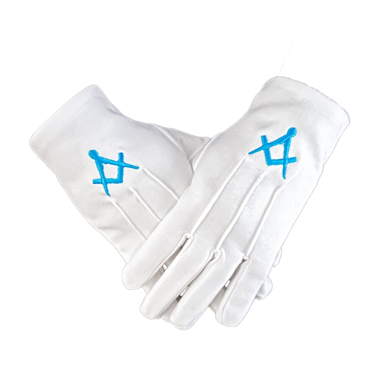 Gants Blancs Maçonniques Équerre Compas bleu - Nos Colonnes