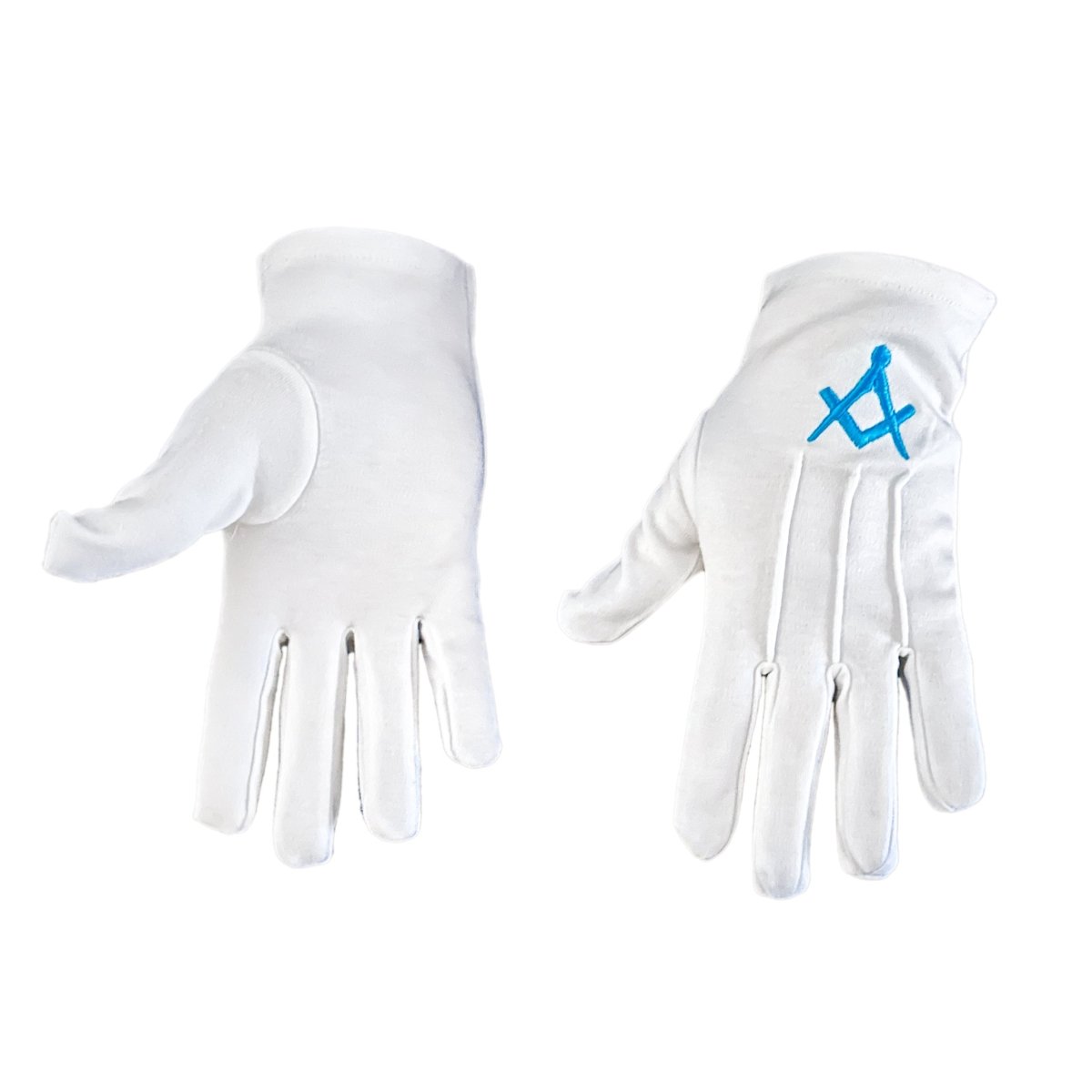 Gants Blancs Maçonniques Équerre Compas bleu - Nos Colonnes